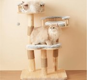 Drzewko dla kota 60x48x98cm - 3 platformy - zdejmowane poduszki - piłka do zabawy - design chmura - Naturalny
