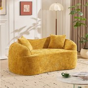 Żółta sofa 2-osobowa - sofa prosta z 2 poduszkami i podłokietnikami - szenil