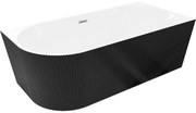 Mexen Silo wanna wolnostojąca narożna prawa ryflowana 150 x 75 cm, biała/czarna, przelew chrom - 52891507575P-01