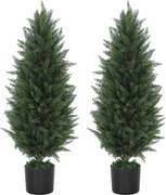 HOMCOM Zestaw 2 Sztucznych Cyprysów, Drzewka Sztuczne z 831 Liśćmi, z Cementową Doniczką, Odporny na UV, Sztuczna Roślina, 90 cm, Zielony