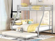 Łóżko piętrowe 90/140x200cm z łóżkiem wysuwanym 90x190cm - metalowa rama - Srebrny