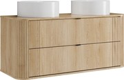Szafka łazienkowa wisząca z podwójną okrągłą umywalką nablatową - Jasne drewno naturalne - L120 cm - FILOR