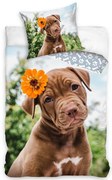 Bawełniana pościel Szczeniak z kwiatkiem, 140 x200 cm, 70 x 90 cm