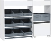 AIYAPLAY Regał do przechowywania dla dzieci, Szafka na zabawki dla dzieci z 11 pudełkami z tkaniny, górnymi półkami, 3 naklejkami, Biały