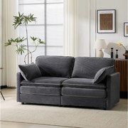 Sofa 2-osobowa z szarego sztruksu z tapicerowanym oparciem - Styl nowoczesny