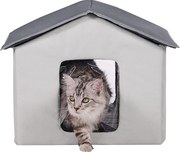 Domek dla Kota, SucceBuy Podgrzewany Domek dla Kota, Składany Domek dla Kota z Matą Grzewczą, Szary, Rozmiar M