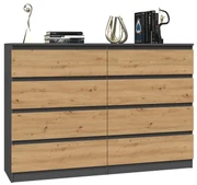 Komoda Malwa M8/140 ANTRACYT ARTISAN duża komoda, 8 szuflad, bezuchwytowe