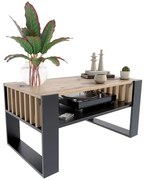 Stolik Kawowy Nowoczesny Czarny Z Lamelami + Dąb 200 X 170 Cm H8-P69