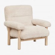 Fotel Tapicerowany Bernia Z Drewna Jesionowego Włosy Syntetyczne Kremowo-beżowe - Sklum