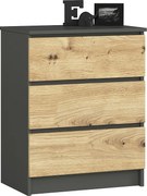 Komoda AKORD K60 Grafit Szary 60 cm 3 szuflady kolor Dąb Artisan mat 60x40x77 cm