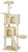 PawHut Drapak 160 cm wieża dla kota z hamakiem, drabinką, kryjówką, 2 pluszowymi piłeczkami, słupami z sizalu, 48 x 48 x 160 cm, Beżowy
