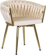 Krzesło Tapicerowane Obrotowe do Jadalni RUBI Kremowe Welurowe do Toaletki Nowoczesne Glamour