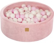 Okrągły Suchy Basen Z Piłeczkami 7cm Dla Dziecka, 90x30cm/200 Piłek, Welurowy, Jasnoróżowy, Piłki: Biały, Pastelowy Róż - Meowbaby®