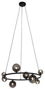 Czarna lampa wisząca z przydymionym okrągłym szkłem 8-świateł - MonacoDesignerski Oswietlenie wewnetrzne