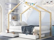 Łóżko piętrowe 90x200cm z litego drewna z 2 szufladami - Naturalne i Białe