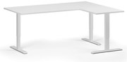 Narożne biurko z regulacją wysokości, 180x140 cm, 3 silniki, L/P, biała podstawa, biały