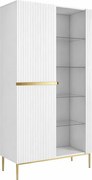 Witryna Nicole 100 cm z ryflowanym frontem - biały mat / złote nóżki