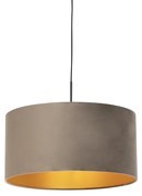 Lampa wisząca z abażurem z weluru taupe ze złotem 50 cm - Combi