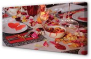Obraz na płótnie Serca płatki róż kolacja kieliszki