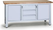 Stół warsztatowy G6, 3 szuflady, 2 szafki, 1690 x 600 x 860 - 900 mm, szary