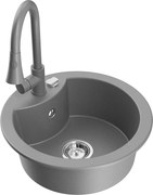 Mexen Diego zlewozmywak granitowy 1-komorowy z baterią kuchenną Elia, szary - 6512-71-670101-71