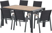 Zestaw ogrodowy z aluminium: stół dł. 150 cm i 6 krzeseł z podłokietnikami z możliwością sztaplowania  - Jasny naturalny i antracytowy - LIOUS od MYLIA