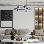 Bolero 72 -lampa wisząca do salonu nad okrągły stolik, czarna obręcz, sześć grafitowych lustrzanych kloszy