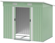 Outsunny Metalowy Schowek 2,3 m² 207 x 130 x 182 cm z Dachem Pultowym Oknem Fundamentem Drzwi Przesuwnymi Zielony