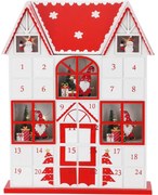 Kalendarz adwentowy ze światełkami LED Santa´s house czerwony, 29 x 7 x 37 cm