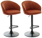 Zestaw 2 stołków barowych z weluru i czarnego metalu - Regulowana wysokość - Terakota - DORALIZ