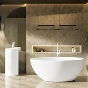 Zestaw KALMI z konglomeratu w kolorze białym matowym wanna wolnostojąca i umywalka wolnostojąca z konglomeratu