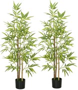 HOMCOM Sztuczne Drzewko Bambusowe 2er-Set, 3 Pnie, Niewymagające Pielęgnacji, 120 cm, Doniczka z Cementu, Zielony