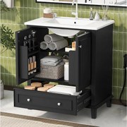Pojedyncza szafka pod umywalkę ze zintegrowaną umywalką ceramiczną - 73 x 46 x 87 cm - z 1 szufladą i 2 drzwiami - ceramika + MDF - czarna