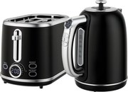 HOMCOM Zestaw czajnik i toster, wyświetlacz LED, 1,7 l, 2200 W, retro design, funkcja pamięci, czarny