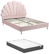 Łóżko muszla 160 x 200 cm - Welur - Różowe + Materac - LIVAYA