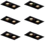 Zestaw 6 nowoczesnych reflektorów wpuszczanych czarnych z regulacją, 2-punktowe - Roof