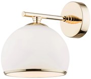 Kinkiet do salonu w stylu glamour - Marbella Gold, szklany klosz biały-mleczny, czasza