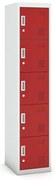 Szafka skrytkowa S3, 5 schowków, 1800 x 380 x 450 mm, demontaż, zamek cylindryczny, drzwi czerwone