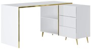 Biurko narożne z szufladami i wnękami - Biały z połyskiem i złoty - MARZIALO
