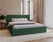 Emporius Billo łóżko tapicerowane 160x200 cm - łóżko dwusobowe, pojemnik i stelażem w zestawie - nowoczesne łóżko 160 x 200 - boucle, łóżko zielone (Anthology 13)