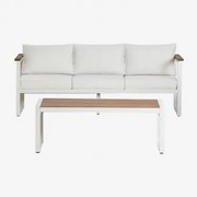 Zestaw Ogrodowy Z 3-osobową Sofą I Stolikiem Kawowym Z Aluminium I Drewna Akacjowego 110x55cm Lipov Gardenia Biel - Sklum