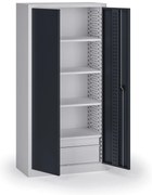 Szafa warsztatowa, 4 półki + 2 szuflady, 1950 × 950 × 500 mm, grafitowe drzwi