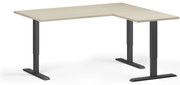 Narożne biurko z regulacją wysokości, 160x140 cm, 3 silniki, L/P, czarna podstawa, dąb naturalny