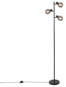 Lampa podłogowa art deco czarna 3-światłowa z przydymionym szkłem - Vidro