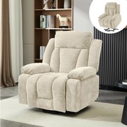 Fotel masujący elektryczny - 95 x 94 x 107 cm - z 8-punktowym masażem + funkcją podgrzewania i podnoszenia - materiałowy - beżowy