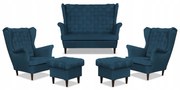Zestaw wypoczynkowy Carol sofa fotele pufy paski Family Meble granatowy