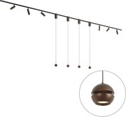 Nowoczesny system oświetlenia szynowego z 6 reflektorami i 4 lampami wiszącymi Easylift ciemny brąz 1-fazowy - Slimline Uzzy Tira