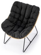 WHISPER fotel wypoczynkowy, czarny, naturalny, rattan, tkanina,