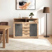 Komoda Dwudrzwiowa z Szufladami BLAGO MIDI B 119,5 cm Surowy Dąb/Grafit Loft
