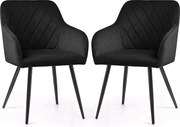 2x Welurowe krzesło tapicerowane pikowane w romby Czarne VELTO Czarne nogi